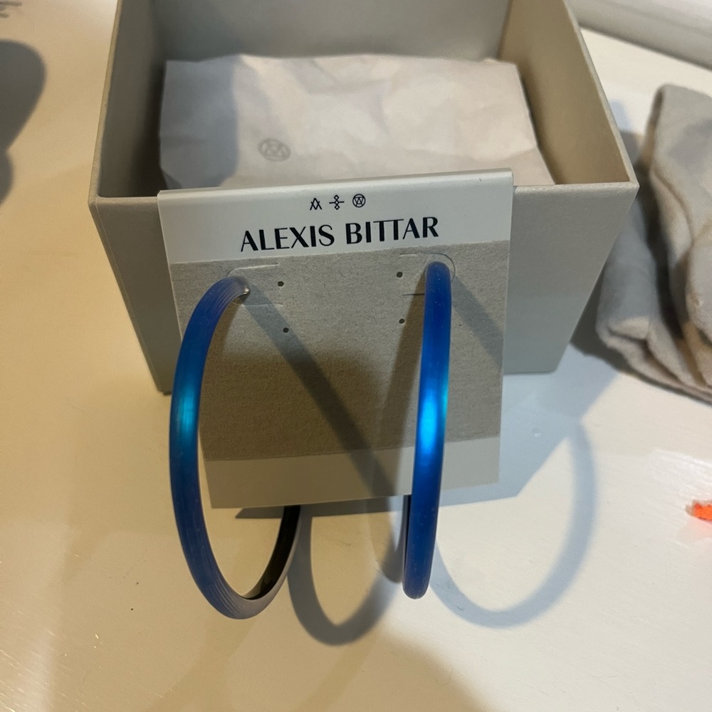 Alexis Bittar large lucite hoop earrings, blue, NWT